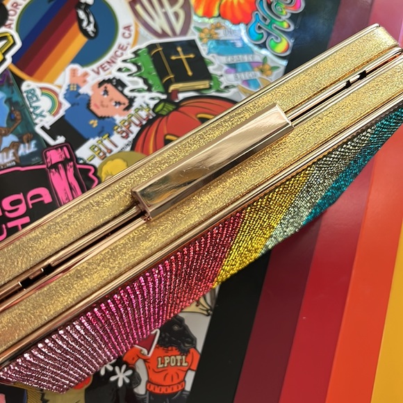 Rainbow Rhinestone Gold Hardshell Clutch - Picture 2 of 6
